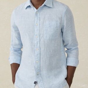 Faherty Laguna Linen Shirt Light Blue Melange Large NWT